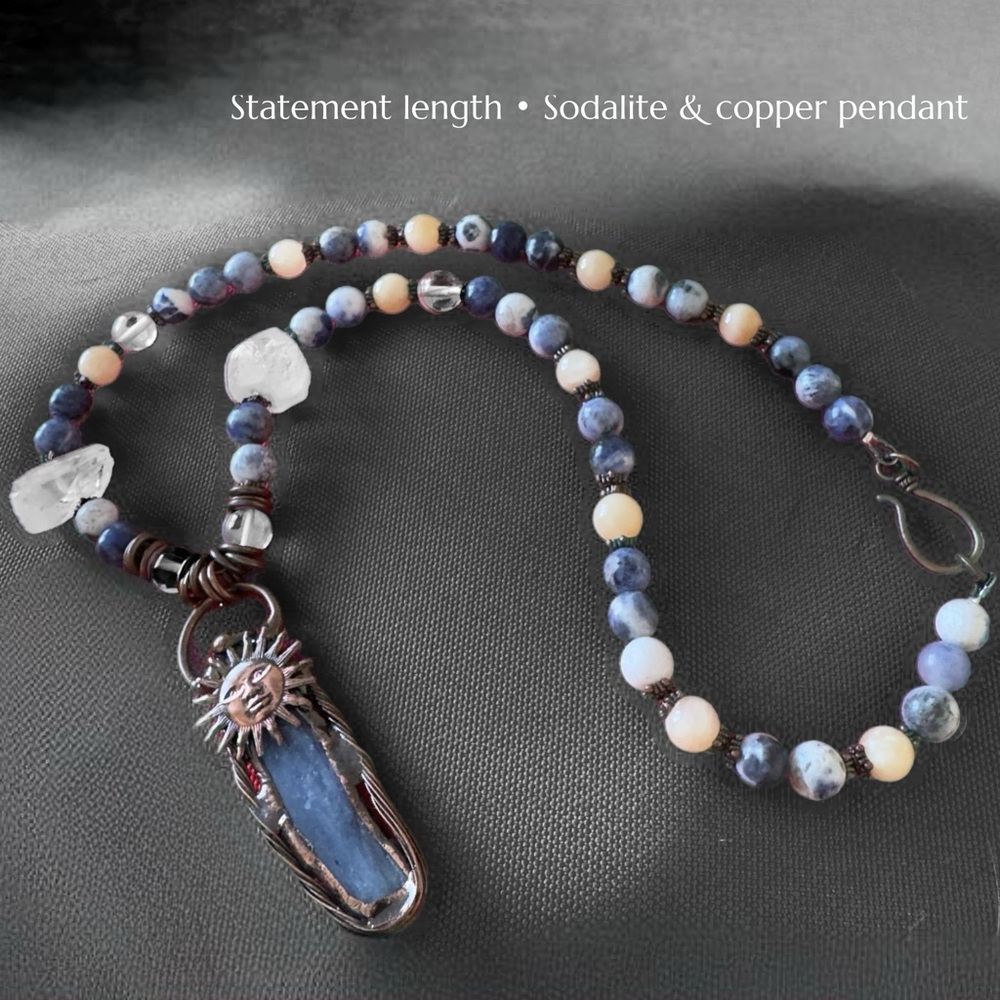 TERRA GEMMS Vault Series Sodalite & Quartz Pendant Necklace with Copper Accents
